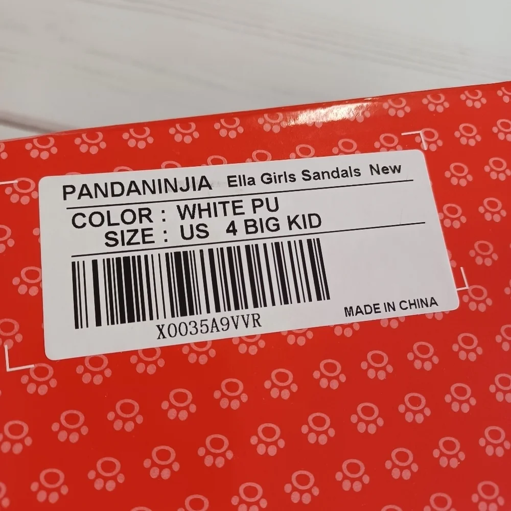 PANDANINJA Ella Big Kids Girls White Size 4 Bow Dressy Neutral Sandal Shoes NWT